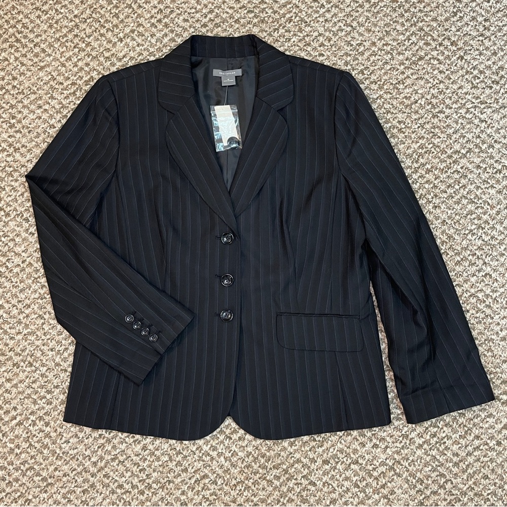 Ann Taylor Wool Blend Pinstriped Blazer - Dark Gray/Blue/White